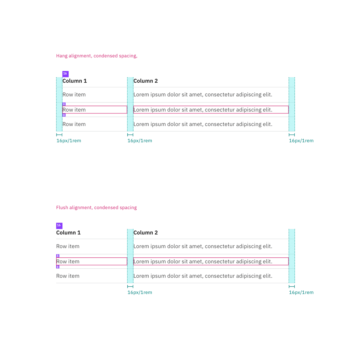 Spacing and measurements for structured list with selection